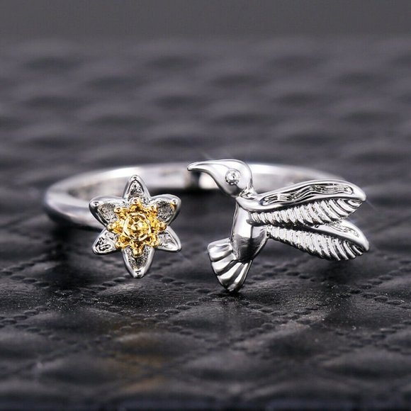 925 Silver Creation Topaz Flower Bird Ring New - Picture 2 of 6